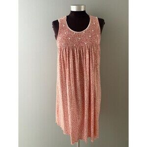 P.  Jamas Pink Pima Cotton Smocked Night Gown XS Cottagecore Animal Print Trad